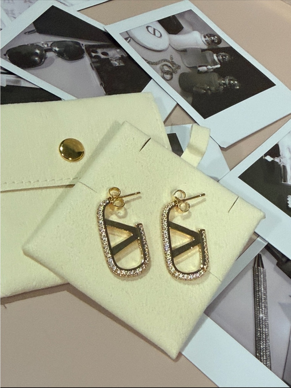 Gold Crystal Outline V Hoop Drop Earrings - Women Jewelry
